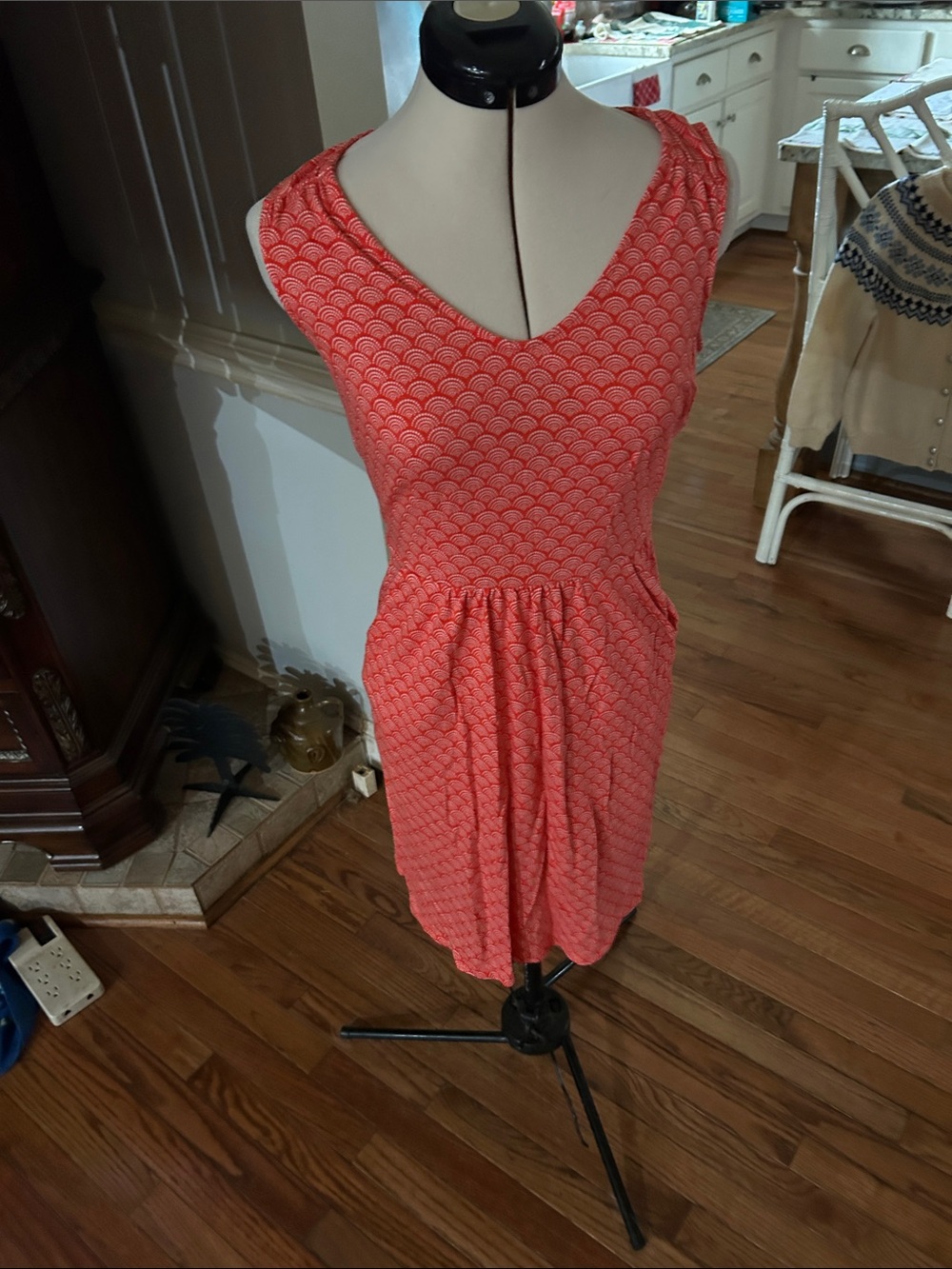 Boden Coral-Print Sleeveless V-Neck Midi Dress
